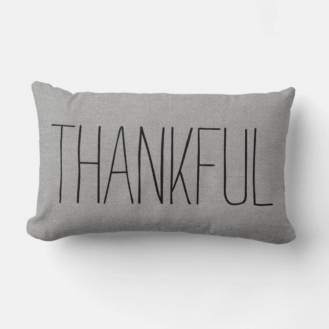 Rustic Gray Thankful Lumbar Pillow (Front)