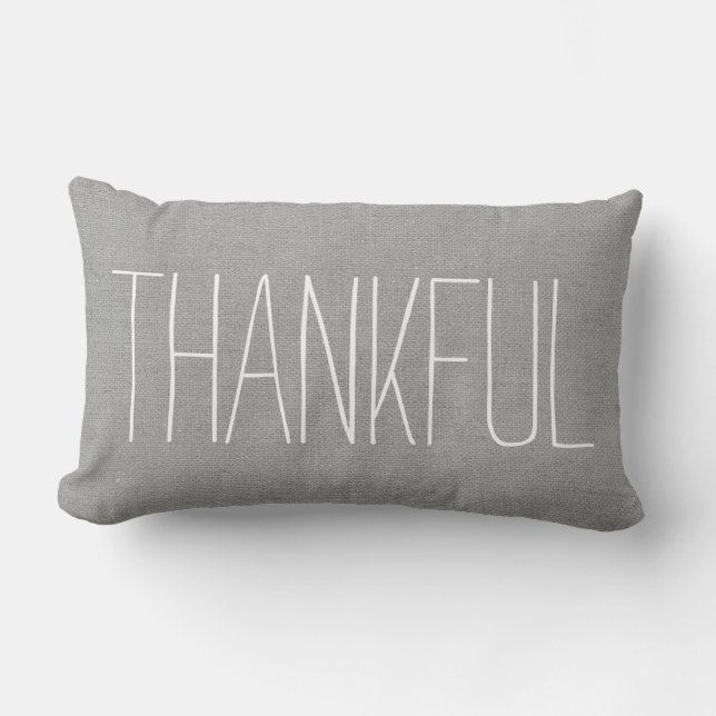 Rustic Gray Thankful Lumbar Pillow (Front)