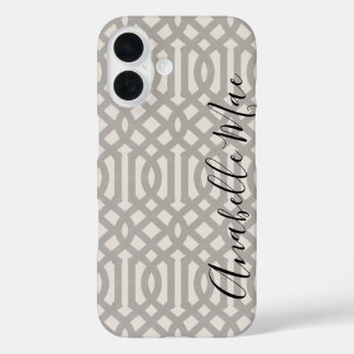 Rustic Gray Trellis Monogram iPhone 16 Case