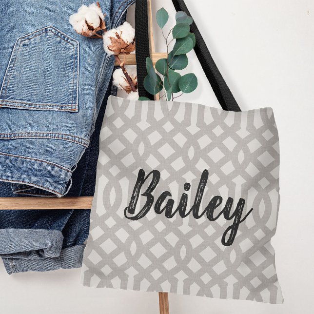 Rustic Gray Trellis Monogram Tote Bag (Creator Uploaded)