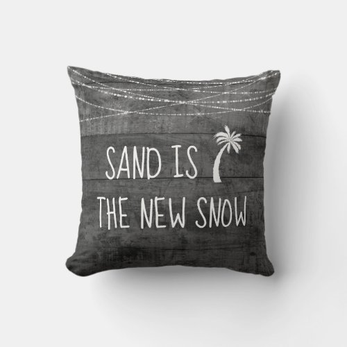 Rustic Gray Tropical Sand is New Snow Palm Tree Throw Pillow