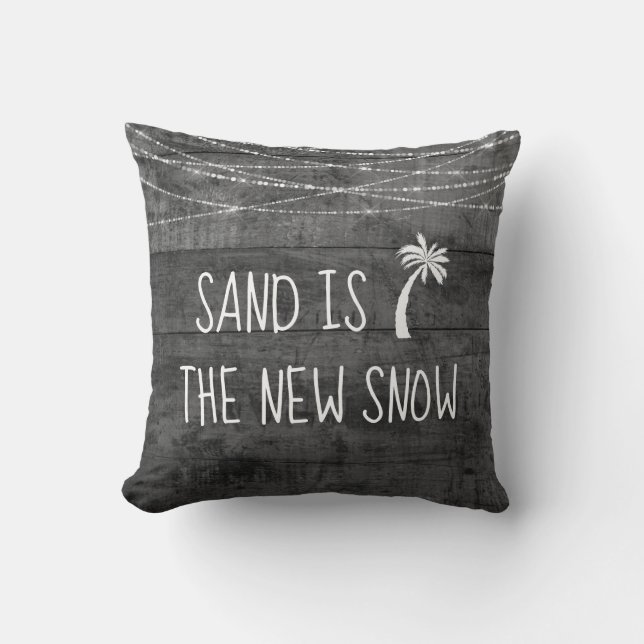 Rustic Gray Tropical Sand is New Snow Palm Tree Throw Pillow (Front)