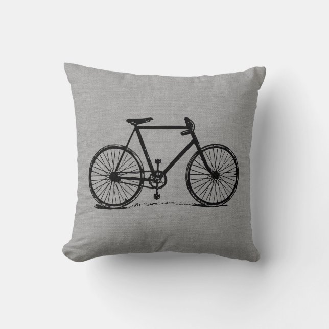 Rustic Gray Vintage Bicycle Throw Pillow (Front)