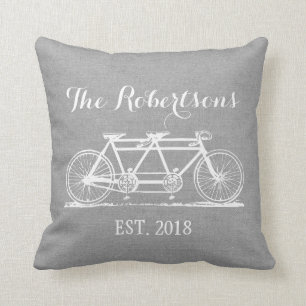 Rustic Gray Vintage Bicycle Wedding Monogram Throw Pillow