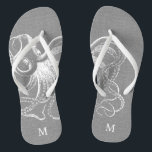 Rustic Gray Vintage Octopus Monogram Flip Flops<br><div class="desc">Custom printed flip flop sandals with a rustic nautical vintage octopus illustration and your custom monogram or other text. Click Customize It to change text fonts and colors or add your own images to create a unique one of a kind design!</div>