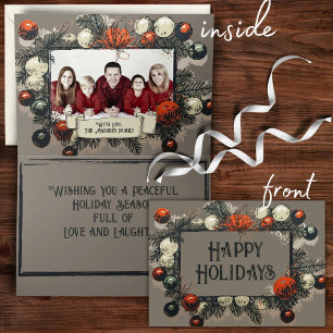 Rustic Gray Vintage Pine Ornament Frame Family Holiday Card