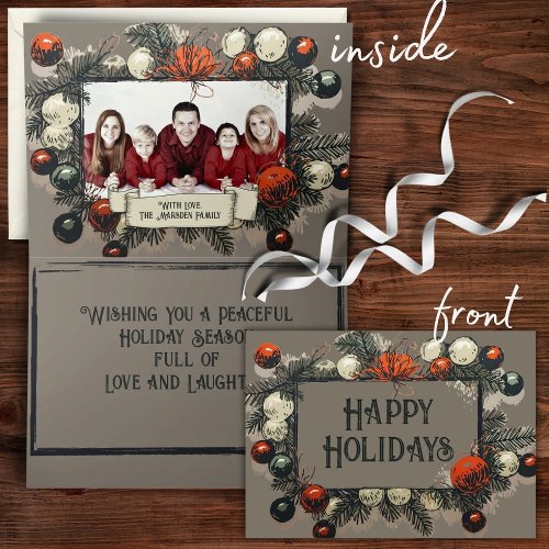 Rustic Gray Vintage Pine Ornament Frame Family  Holiday Card