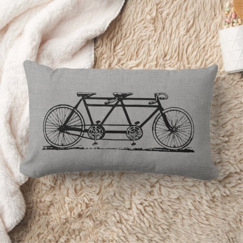 Rustic Gray Vintage Tandem Bicycle Lumbar Pillow