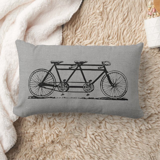 Rustic Gray Vintage Tandem Bicycle Lumbar Pillow (Blanket)