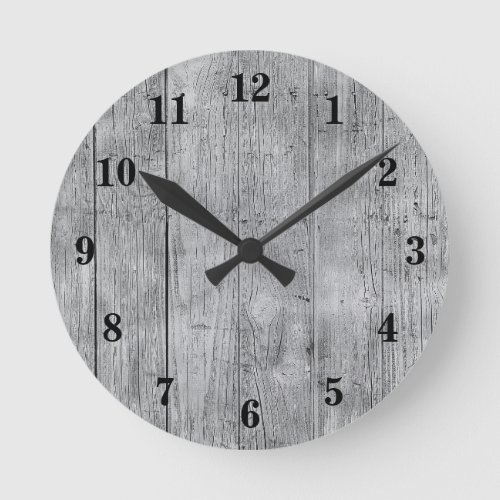 Rustic Gray Weathered Barn Wood Boards Round Clock