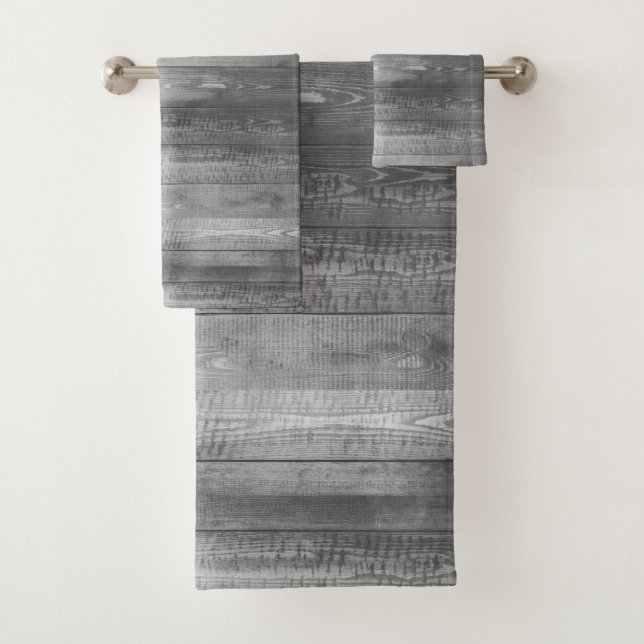 Rustic Gray Weathered Barn Wood Planks Bath Towel Set (Insitu)