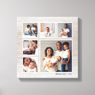 Rustic Gray Weathered Wood 6 Square Photo Collage Canvas Print