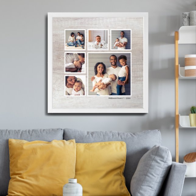 Rustic Gray Weathered Wood 6 Square Photo Collage Framed Art (Living Room 3)