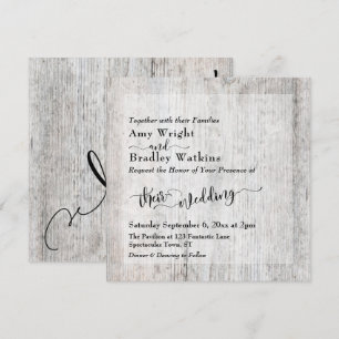 Rustic Gray Weathered Wood Square Option Wedding Invitation
