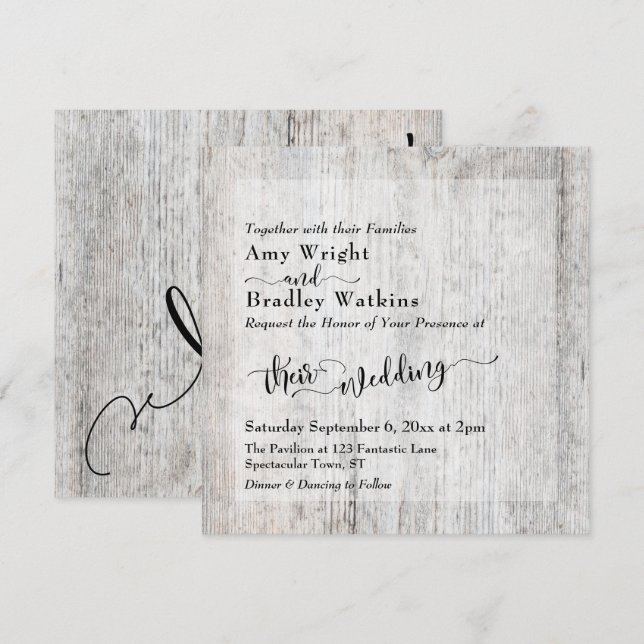 Rustic Gray Weathered Wood Square Option Wedding Invitation (Front/Back)