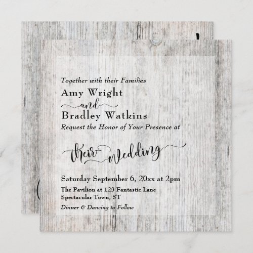 Rustic Gray Weathered Wood Square Option Wedding Invitation