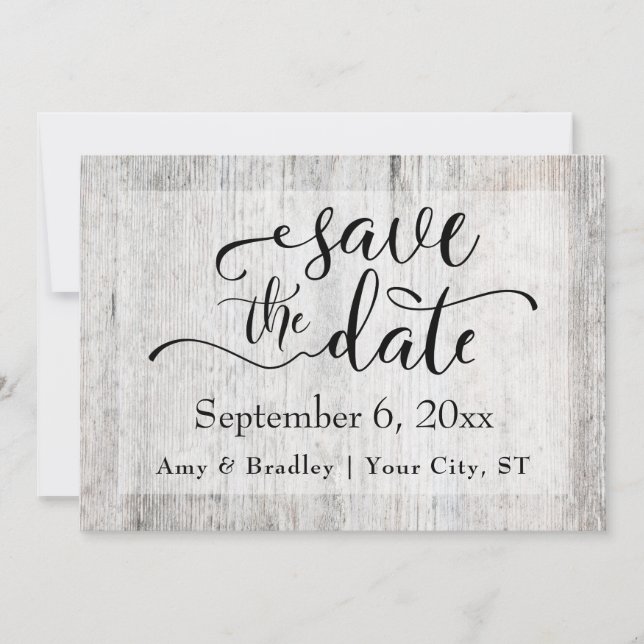 Rustic Gray Weathered Wood Wedding Save the Date (Front)