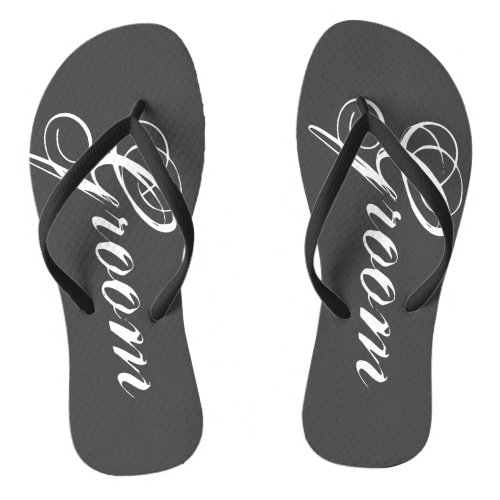 Rustic gray wedding flip flops for bride and groom