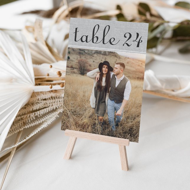 Rustic Gray Wedding Photo Table Number (Creator Uploaded)
