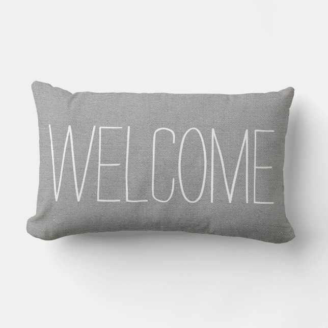 Rustic Gray Welcome Lumbar Pillow (Front)