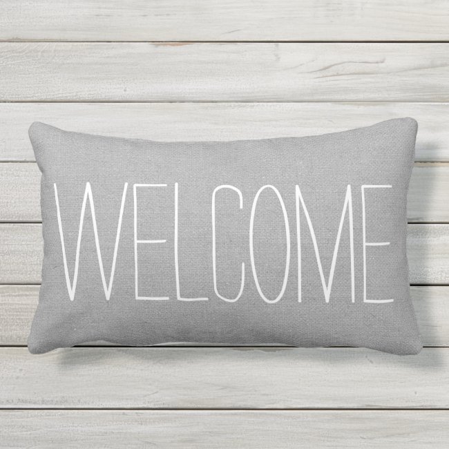 Rustic Gray Welcome Outdoor Pillow