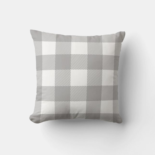 Rustic Gray White Buffalo Plaid Check Throw Pillow (Front)