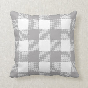 Rustic Gray White Buffalo Plaid Check Throw Pillow