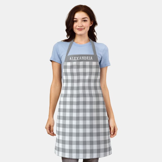 Rustic Gray White Buffalo Plaid Custom Apron (Worn)