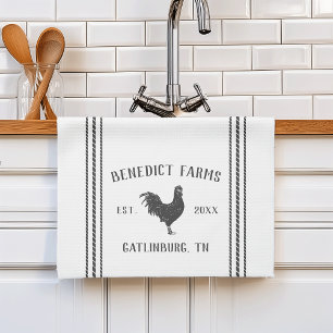 Rustic Gray & White Personalized Farm Name & Town Kitchen Towel