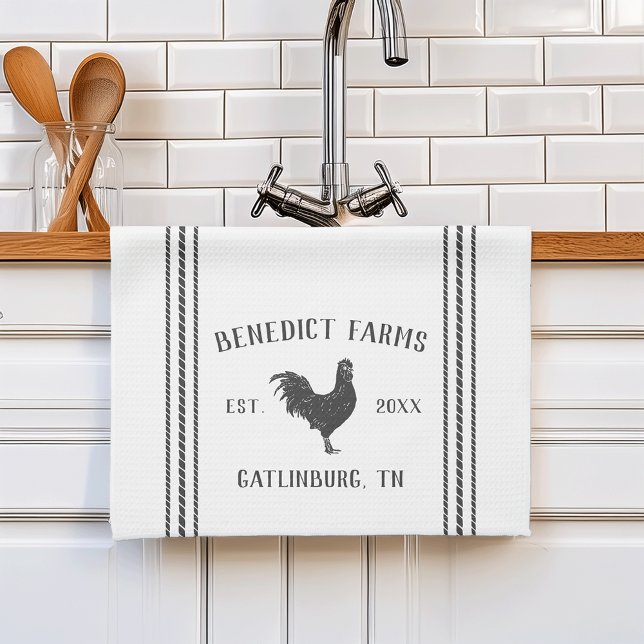 Rustic Gray & White Personalized Farm Name & Town Kitchen Towel (Creator Uploaded)