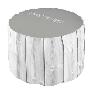 Rustic gray white wood shiplap driftwood monogram pouf