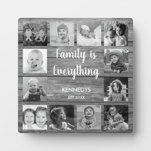 Rustic Gray Wood 12 Black And White Photo Collage Plaque