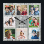 Rustic Gray Wood 8 Photo Collage Family Quote  Square Wall Clock<br><div class="desc">Create your own photo collage wall clock with 8 of your favorite pictures. The photo frame clock helps you treasure your special moments and also makes a thoughtful gift for parents, grandparents and friends. The personalized family clock makes it a perfect gift for all occasions. Personalize with family name and...</div>