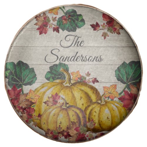 Rustic Gray Wood Autumn Orange Pumpkin Fall Leaves Chocolate Covered Oreo