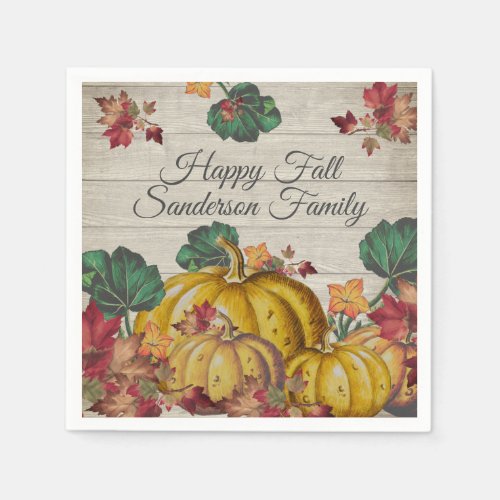 Rustic Gray Wood Autumn Orange Pumpkin Fall Leaves Napkins