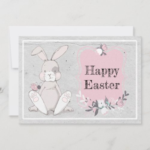 Rustic Gray Wood Bunny Photo Easter Holiday Card