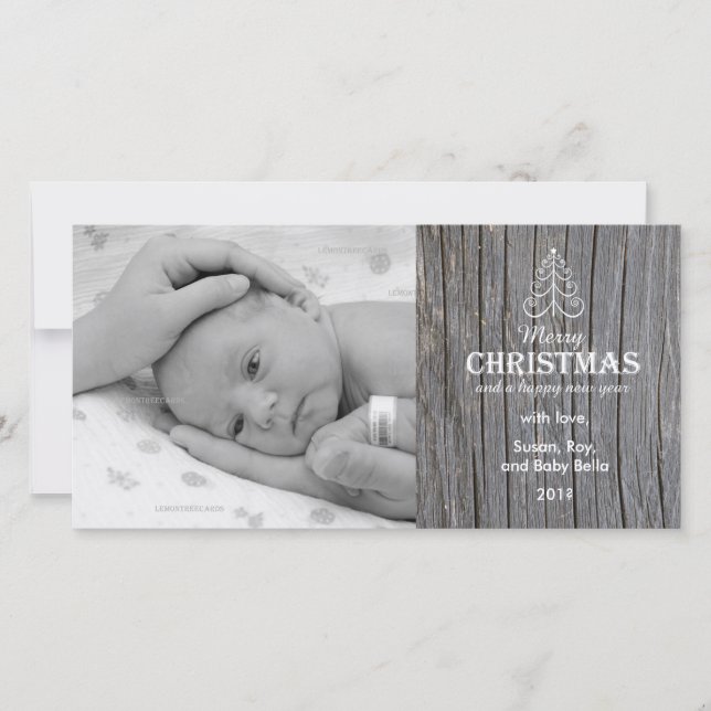 Rustic Gray Wood Christmas Tree photo card (Front)