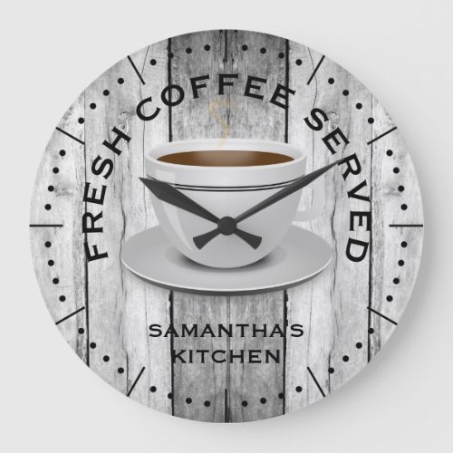 Rustic Gray Wood Coffee Theme Farmhouse Kitchen Large Clock
