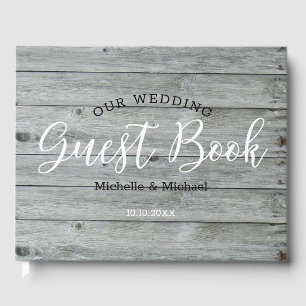 Rustic Gray Wood Country Wedding Guest Book