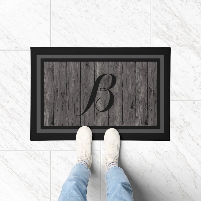 Rustic Gray Wood Custom Monogram Design Doormat (Indoor)