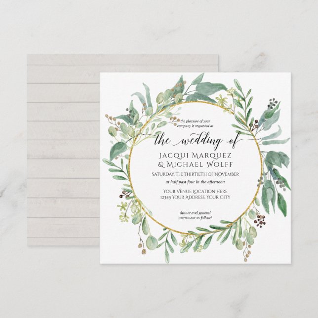 Rustic Gray Wood Eucalyptus Foliage Watercolor Invitation (Front/Back)