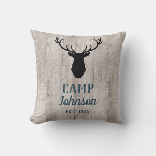 Rustic Gray Wood Family Deer Head Throw Pillow