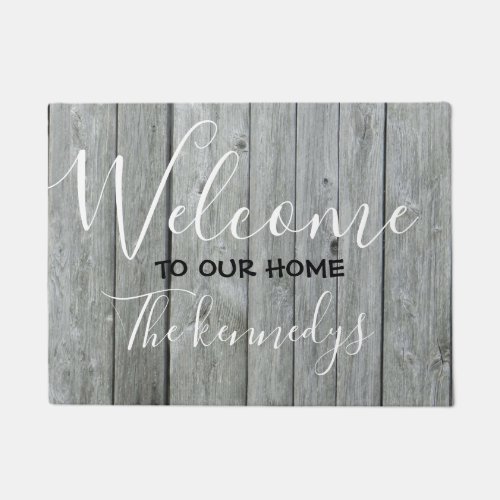 Rustic Gray Wood Farmhouse Welcome Doormat