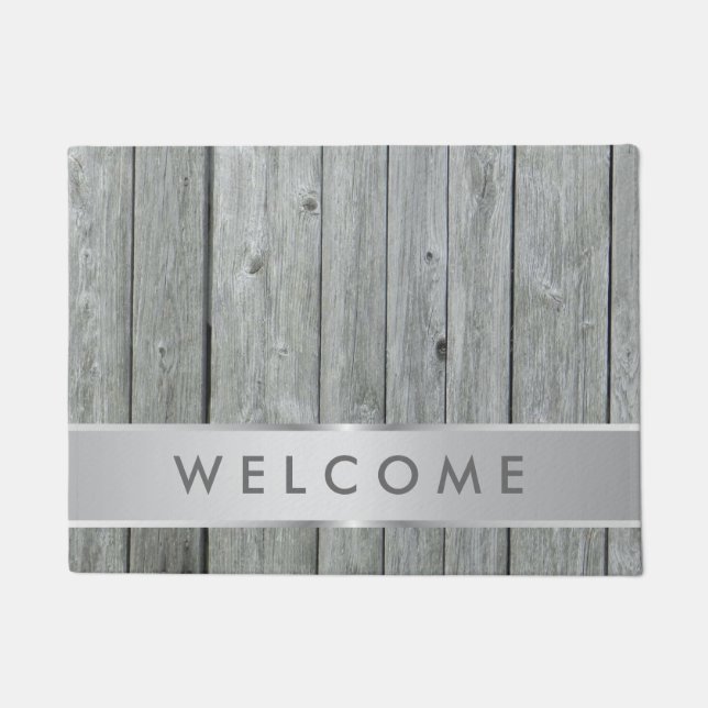 Rustic Gray Wood Farmhouse Welcome Doormat (Front)