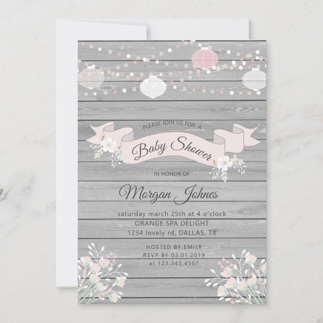Rustic gray wood floral Baby Shower Invitation (Front)