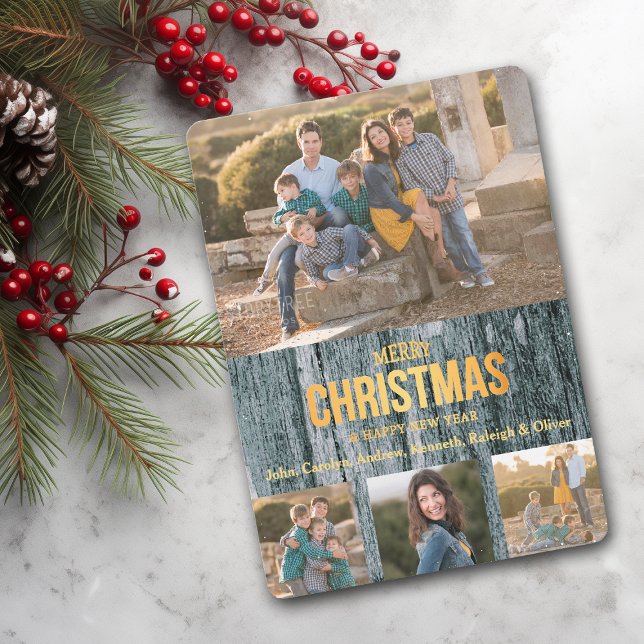 Rustic Gray Wood Four Photo Template Christmas (Creator Uploaded)