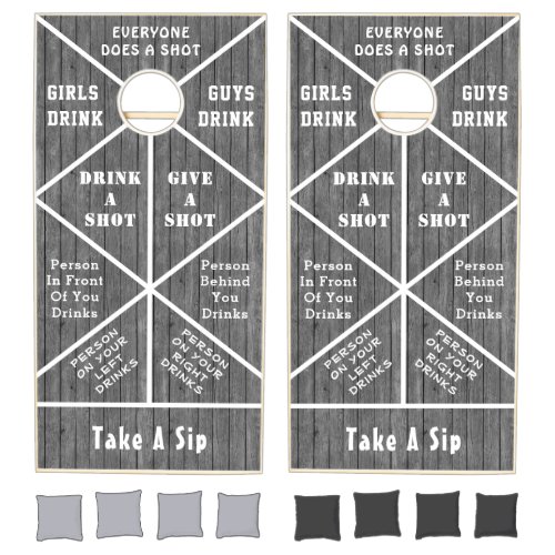 Rustic Gray Wood Fun Drinking Game Cornhole Set