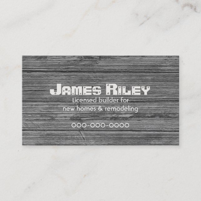 rustic gray wood grain background business card (Front)