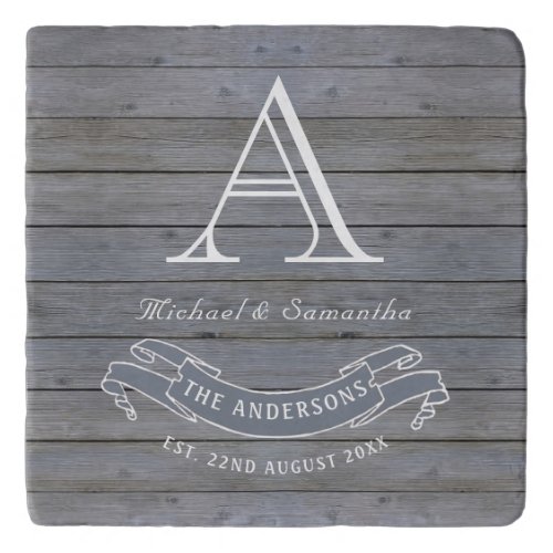 Rustic Gray Wood Grain Elegant Monogram Custom Trivet