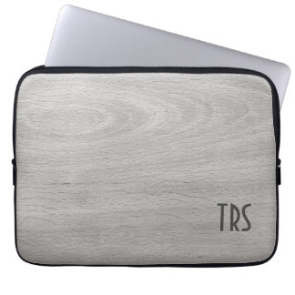Rustic Gray Wood Grain Monogram Laptop Sleeve
